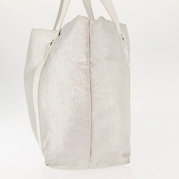 BVLGARI Logo mania Tote Bag Canvas Silver White Auth BA6909 - Picture 3 of 15